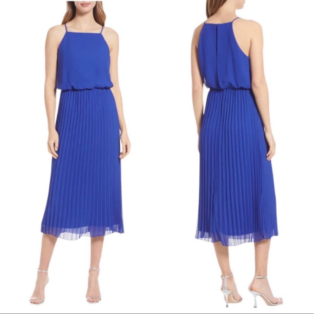 SAM EDELMAN New! Plated Skirt Midi Royal Blue Dress L
